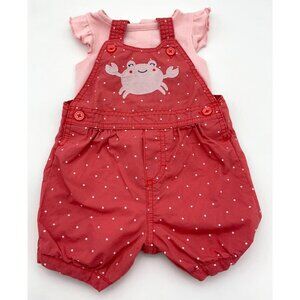 Carters Just One You Peach Polka Dot Shortalls & One Pc Set w/Crab Applique 6M